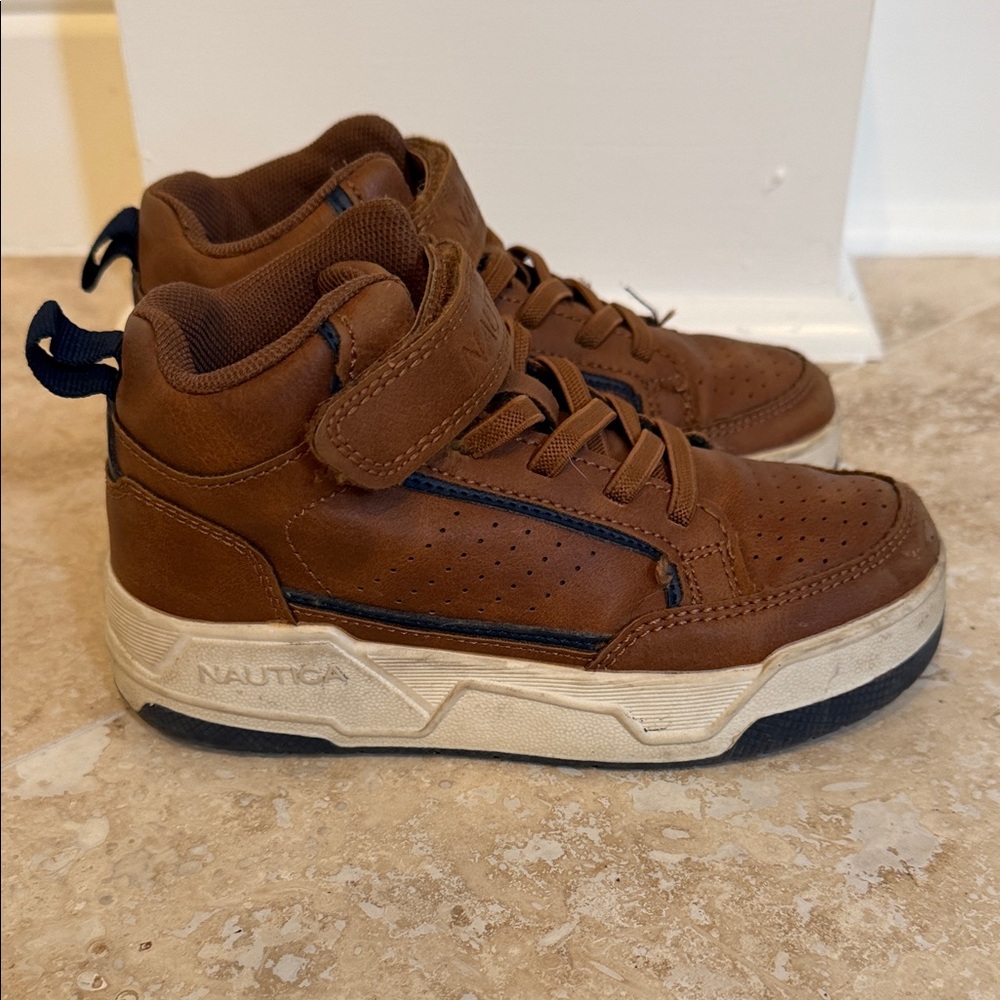 Nautica Tan High-Top Sneakers with Navy Accents